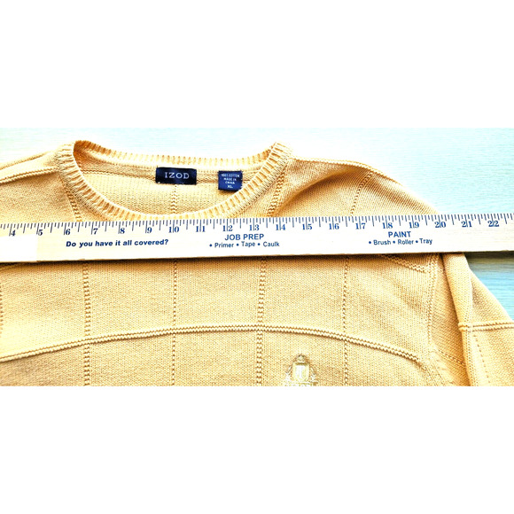SWEATER-MEN'S-IZOD-Buttercup Yellow-Long Sleeves-Knit Square Pattern-SIZE XL - Picture 8 of 13